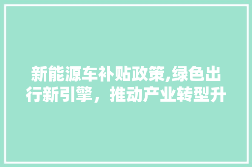 新能源车补贴政策,绿色出行新引擎，推动产业转型升级