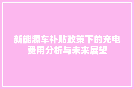 新能源车补贴政策下的充电费用分析与未来展望
