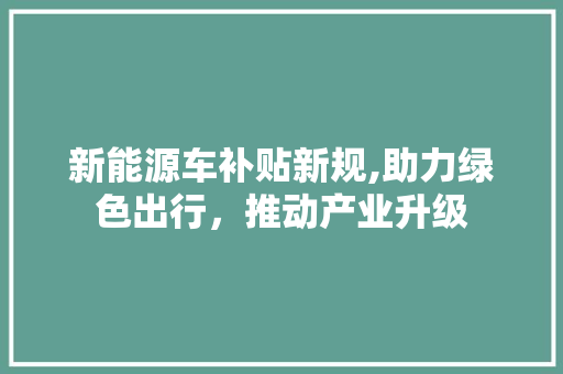 新能源车补贴新规,助力绿色出行，推动产业升级