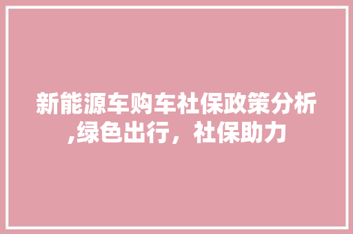 新能源车购车社保政策分析,绿色出行，社保助力