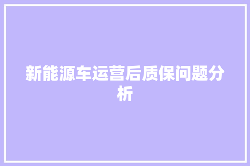 新能源车运营后质保问题分析