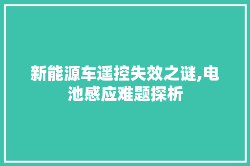新能源车遥控失效之谜,电池感应难题探析
