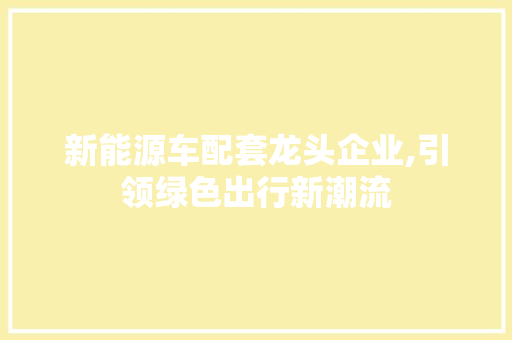 新能源车配套龙头企业,引领绿色出行新潮流