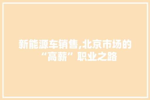 新能源车销售,北京市场的“高薪”职业之路