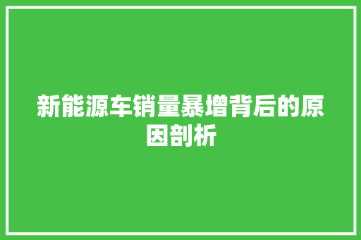新能源车销量暴增背后的原因剖析