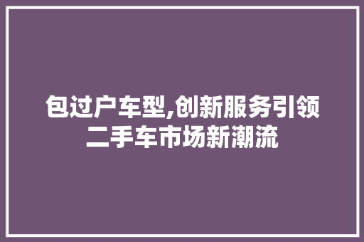 包过户车型,创新服务引领二手车市场新潮流