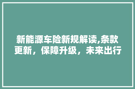 新能源车险新规解读,条款更新，保障升级，未来出行更安心