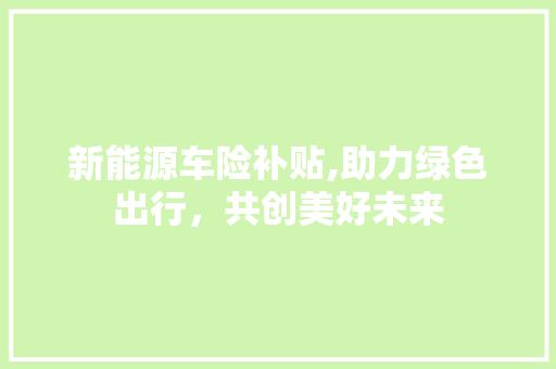 新能源车险补贴,助力绿色出行，共创美好未来