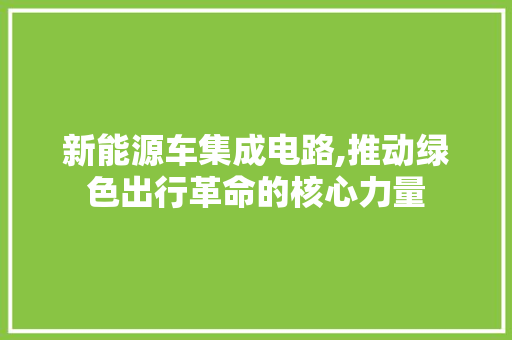 新能源车集成电路,推动绿色出行革命的核心力量
