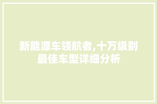 新能源车领航者,十万级别最佳车型详细分析 蓄电池配件