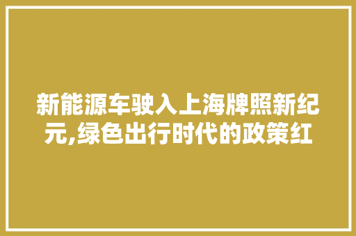 新能源车驶入上海牌照新纪元,绿色出行时代的政策红利
