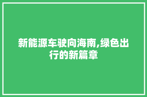 新能源车驶向海南,绿色出行的新篇章