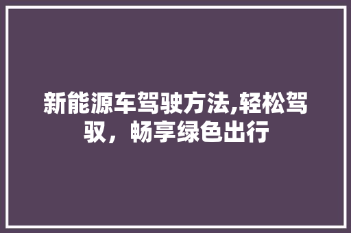 新能源车驾驶方法,轻松驾驭，畅享绿色出行