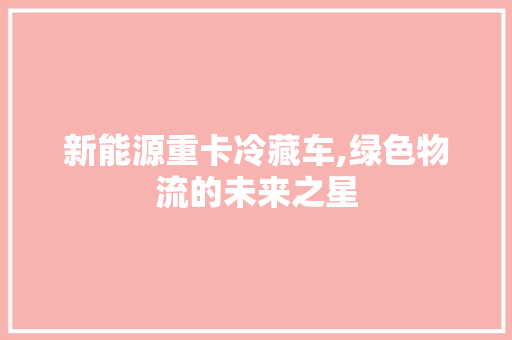 新能源重卡冷藏车,绿色物流的未来之星
