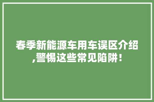 春季新能源车用车误区介绍,警惕这些常见陷阱！