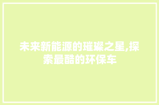 未来新能源的璀璨之星,探索最酷的环保车