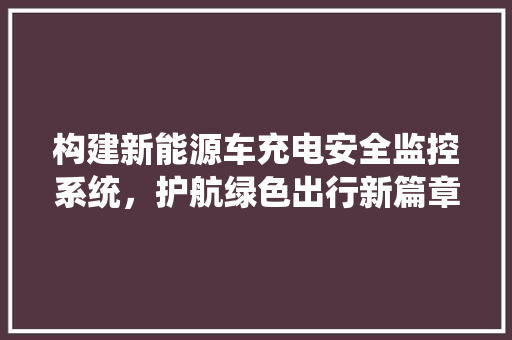 构建新能源车充电安全监控系统，护航绿色出行新篇章