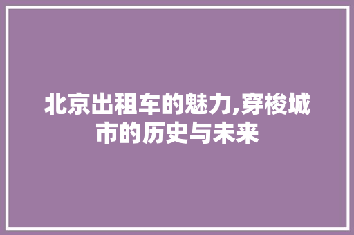北京出租车的魅力,穿梭城市的历史与未来