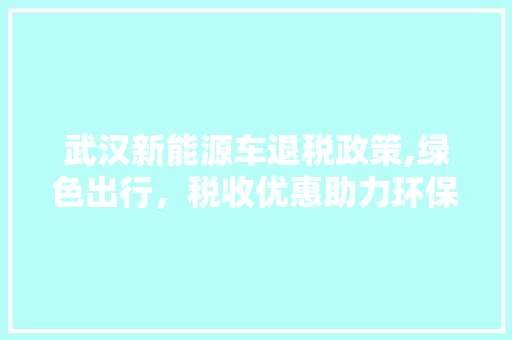 武汉新能源车退税政策,绿色出行，税收优惠助力环保