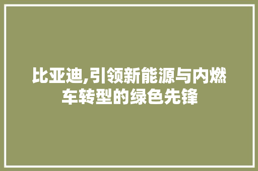 比亚迪,引领新能源与内燃车转型的绿色先锋