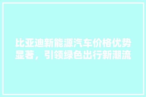 比亚迪新能源汽车价格优势显著，引领绿色出行新潮流