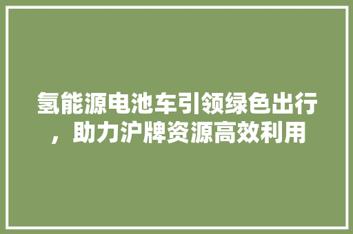 氢能源电池车引领绿色出行，助力沪牌资源高效利用