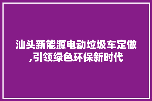 汕头新能源电动垃圾车定做,引领绿色环保新时代