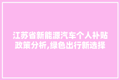 江苏省新能源汽车个人补贴政策分析,绿色出行新选择