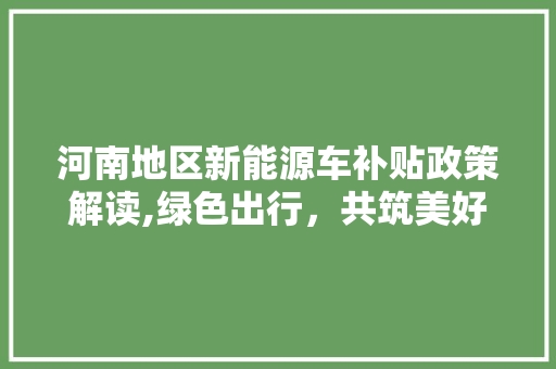 河南地区新能源车补贴政策解读,绿色出行，共筑美好未来