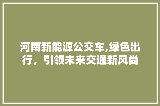 河南新能源公交车,绿色出行，引领未来交通新风尚