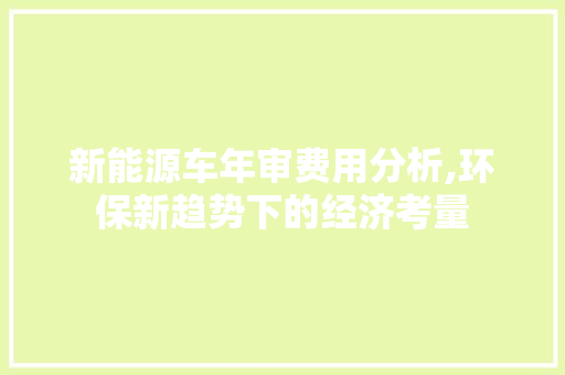 新能源车年审费用分析,环保新趋势下的经济考量