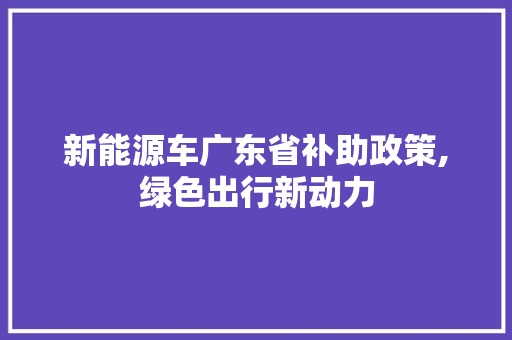 新能源车广东省补助政策,绿色出行新动力
