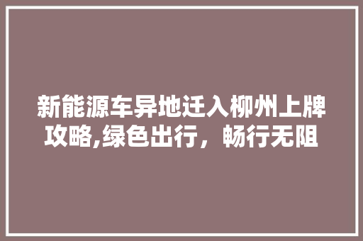 新能源车异地迁入柳州上牌攻略,绿色出行，畅行无阻