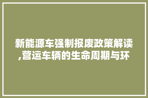 新能源车强制报废政策解读,营运车辆的生命周期与环保责任