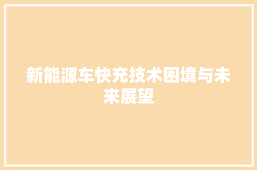 新能源车快充技术困境与未来展望