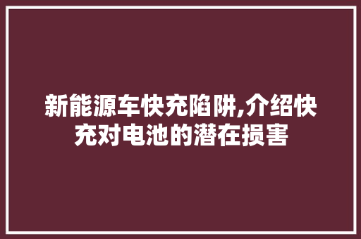 新能源车快充陷阱,介绍快充对电池的潜在损害