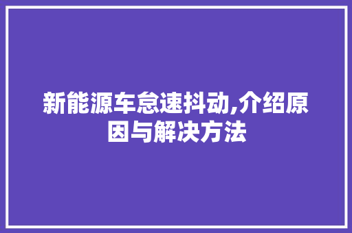 新能源车怠速抖动,介绍原因与解决方法