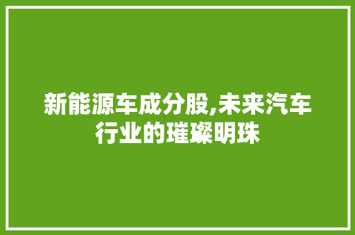 新能源车成分股,未来汽车行业的璀璨明珠