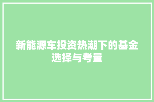 新能源车投资热潮下的基金选择与考量