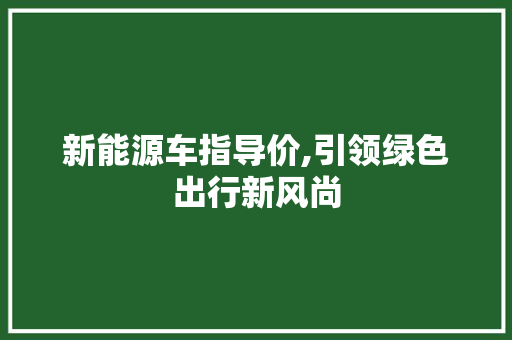 新能源车指导价,引领绿色出行新风尚 汽车配件