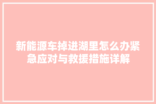 新能源车掉进湖里怎么办紧急应对与救援措施详解