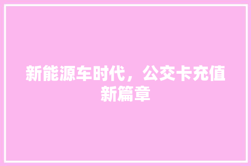 新能源车时代，公交卡充值新篇章
