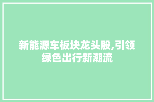 新能源车板块龙头股,引领绿色出行新潮流