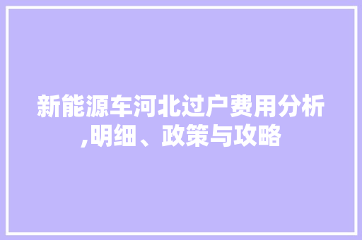 新能源车河北过户费用分析,明细、政策与攻略