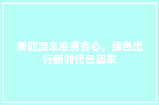 新能源车油费省心，绿色出行新时代已到来 汽车配件