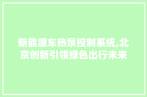 新能源车热泵控制系统,北京创新引领绿色出行未来