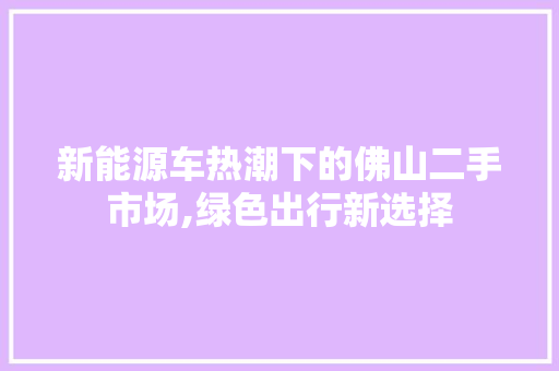 新能源车热潮下的佛山二手市场,绿色出行新选择