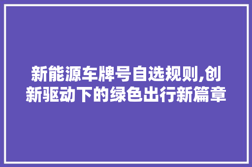 新能源车牌号自选规则,创新驱动下的绿色出行新篇章