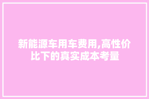 新能源车用车费用,高性价比下的真实成本考量 新款车型
