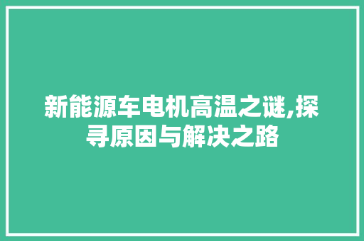 新能源车电机高温之谜,探寻原因与解决之路